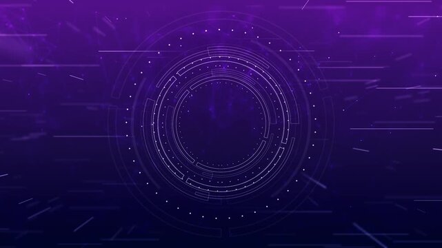 Violet futuristic scanner rings visual circular white marks, drifting light trails, and dark tech depth. technology videos, interface loops, digital presentations, AI intros, and animated overlays.