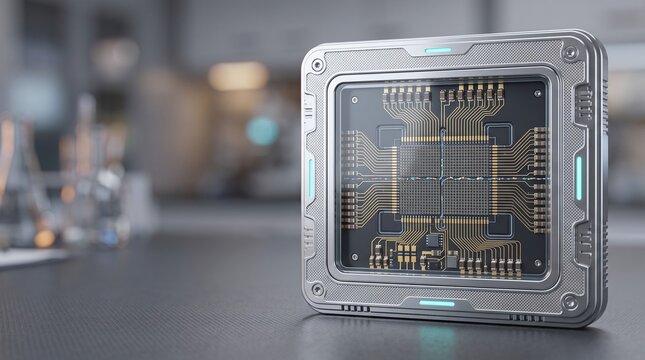 MedTech real time DNA sequencing bio sensor chip 3D illustration with copy space