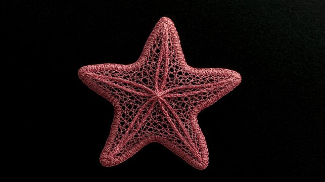 Intricate woven star ornament rests against a dark textured surface.