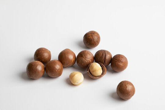 macadamia nuts isolated on white background