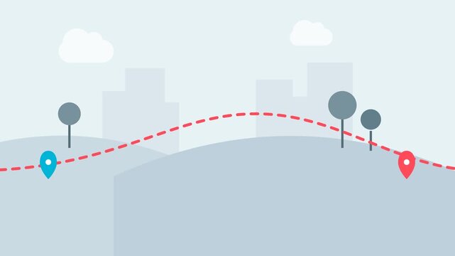 Stylized navigation route with red and blue map pins isolated on a white background