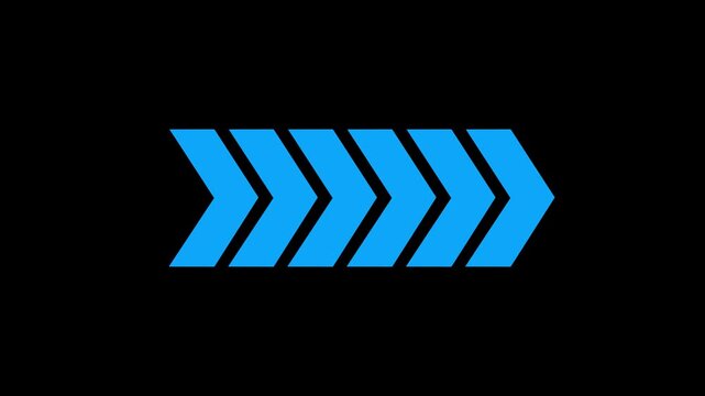 Row of Six Arrows Pointing to the Right. Symbolizing Forward Movement Progress or Direction Isolated On Transparent Background.
