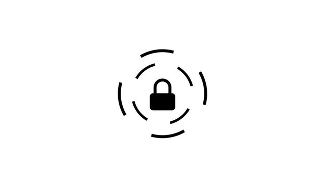 Padlock icon with concentric circles on a dark background security symbol animation.