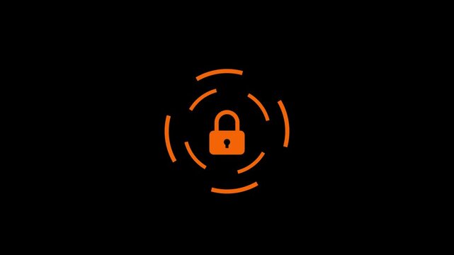 Padlock icon with concentric circles on a dark background security symbol animation.