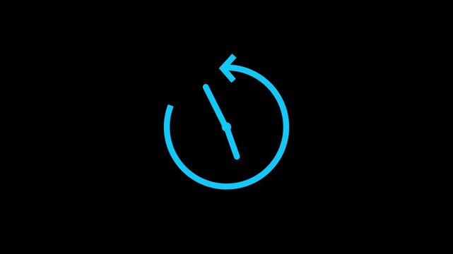 Clock with rotating arrow animation on black background. Representing time management, countdown, deadline, efficiency, speed, productivity.