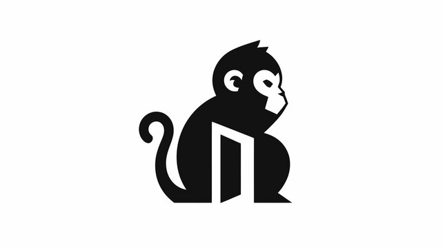 Black and white monkey logo design illustration.
