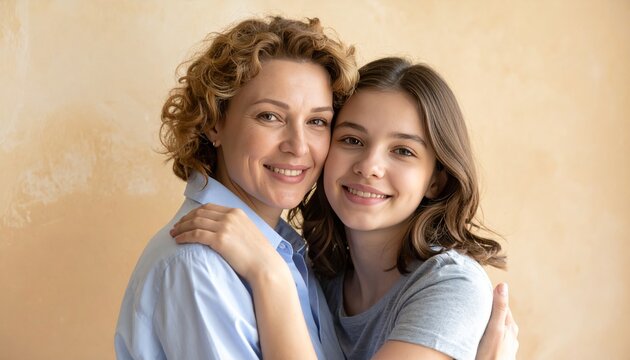 Mother Daughter Warm Embrace in Soft Light