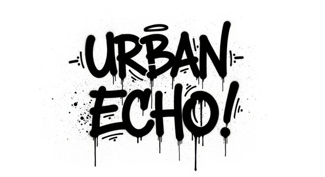 Urban Echo Graffiti Text Art with Spray Paint Drips and Splatters on White Background for Streetwear Design