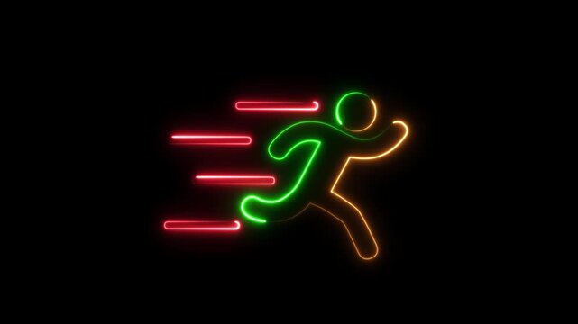 Futuristic Neon Runner Silhouette 4k Animation on Black Background. Glowing Athletic Motion Icon, Active Lifestyle Symbol, Seamless Loop Motion Graphic animation and Digital Sports Interface animated