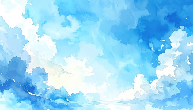 Expressive watercolor sky, filled with soft blue and white clouds, evokes a sense of openness and calm