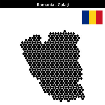 Map of Romania region Galați in medium hexagonal dots