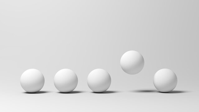 Five white spheres. 3d illustration.