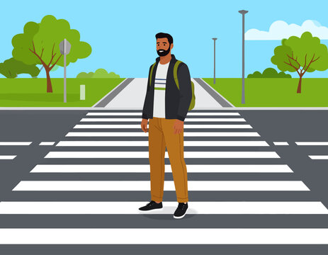 Businessman waiting at crosswalk flat vector