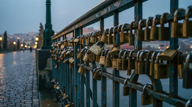 A bridge with many padlocks attached to it