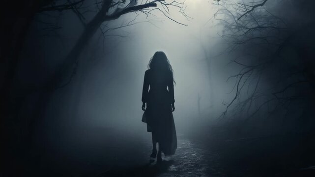 Woman walking in the dark