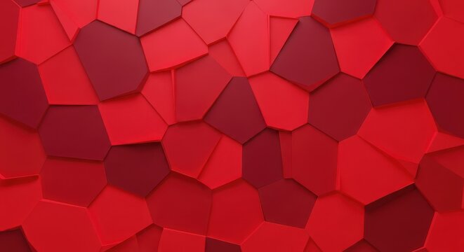 Abstract 3D Red Geometric Polygonal Background with Voronoi Pattern and Textured Surface for Modern Design