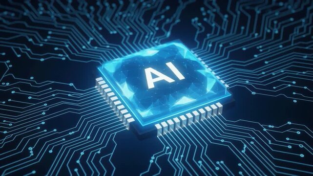 Ai holographic projection glowing blue in futuristic digital space artificial intelligence