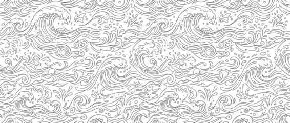 Fototapeta premium Seamless Stylized Ocean Waves Pattern Line Art