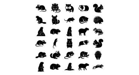 Rodent Black Vector Icon Set Wildlife Animal Logo Collection
