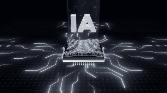 White color glowing circuit board with floating AI logo 360 view hi tech design black technology 3d  background