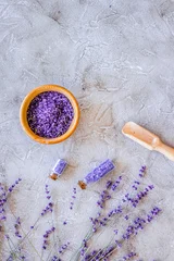 natural cosmetics with lavender and herbs for homemade spa on stone background top view mock up © 9dreamstudio