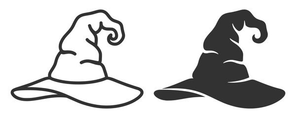 vector witch hat silhouette and outline magic costume accessory on transparent background © gerik_a