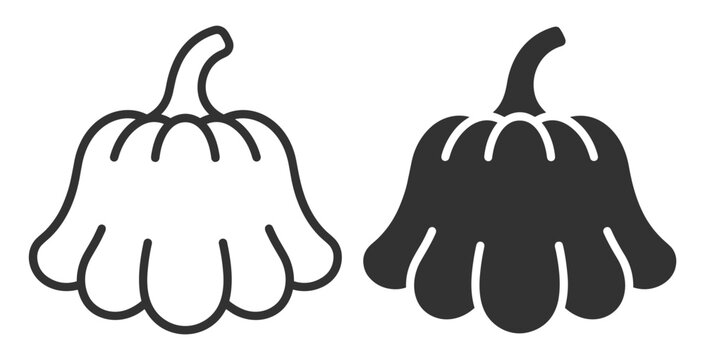 Pumpkin outline and silhouette icon set, fruit vegetable symbol collection on transparent background