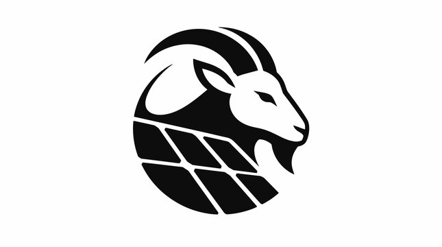 Black and white ram head logo design.