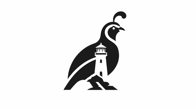 California quail bird with lighthouse logo design.