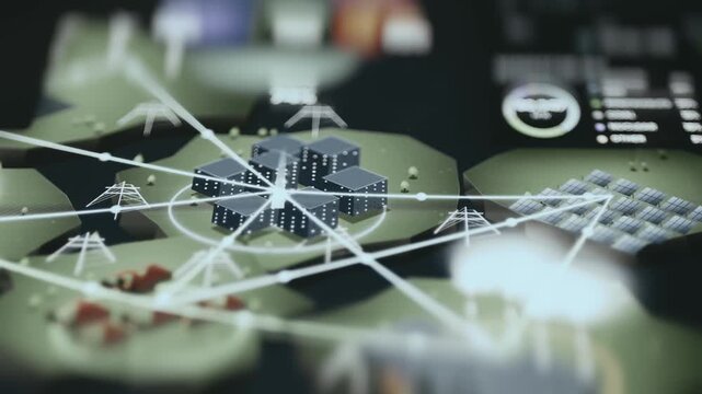 Three-Dimensional Power Grid Network Map with Transmission Towers and Data Centers