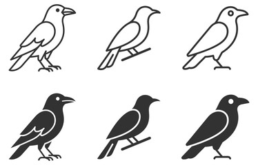 Obraz premium vector crow icon set with line and solid styles on transparent background
