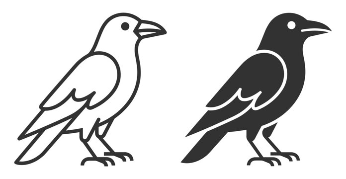 crow bird icon set line and silhouette style vector illustration on transparent background