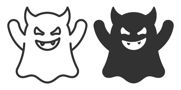 devil ghost icon set with outline and filled style vector illustration on transparent background