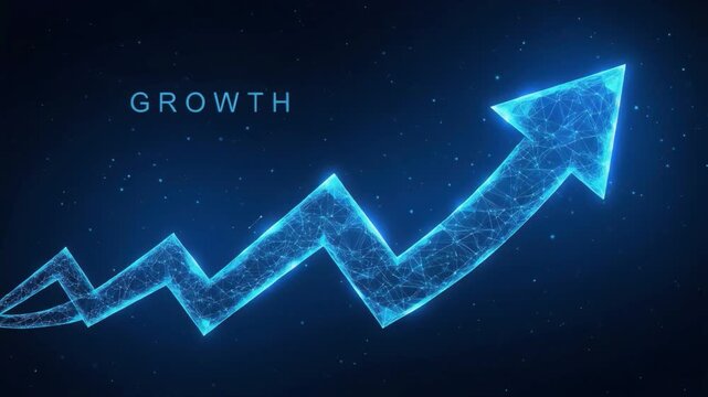 Blue neon stock chart growth animation