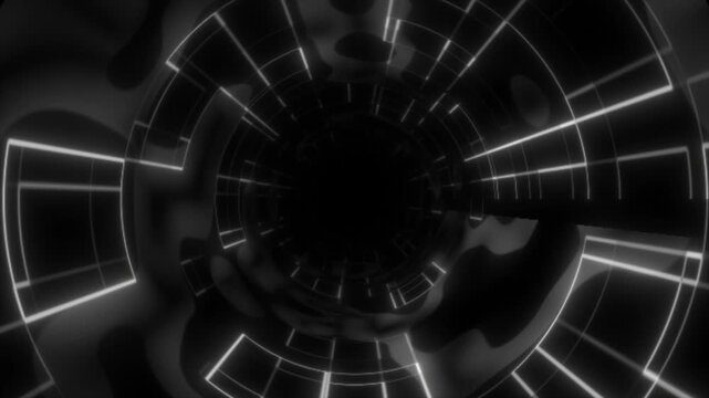 White color glowing hi tech sci-fi 3d tunnel seamless design black technology background  