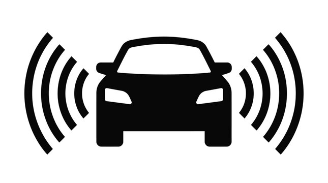 Car Silhouette With Radio Waves Black Icon On White Background