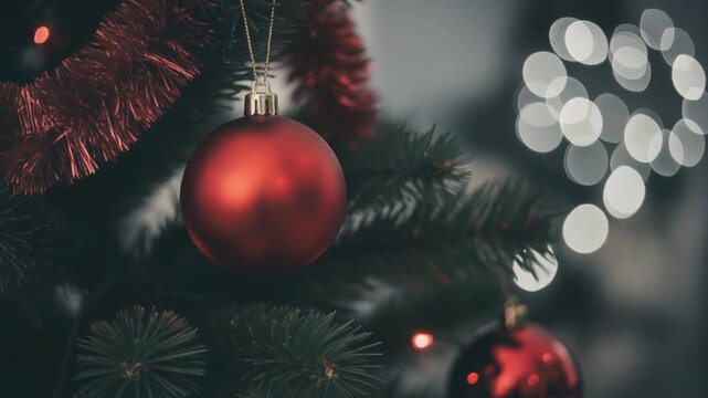 Christmas ornament falling through pine needles with snowflakes holiday decoration