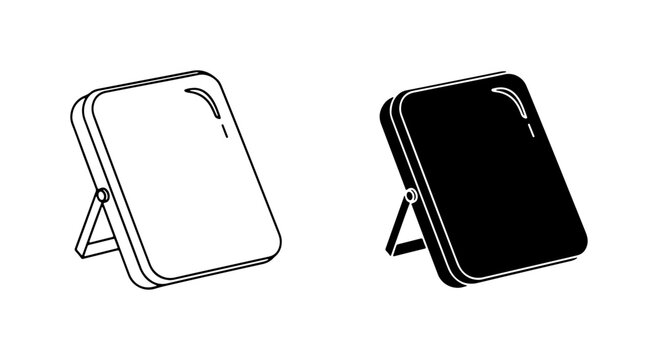 Square Mirror Icon Set, Makeup Compact Vector Graphics, Portable Vanity Mirror Illustrations