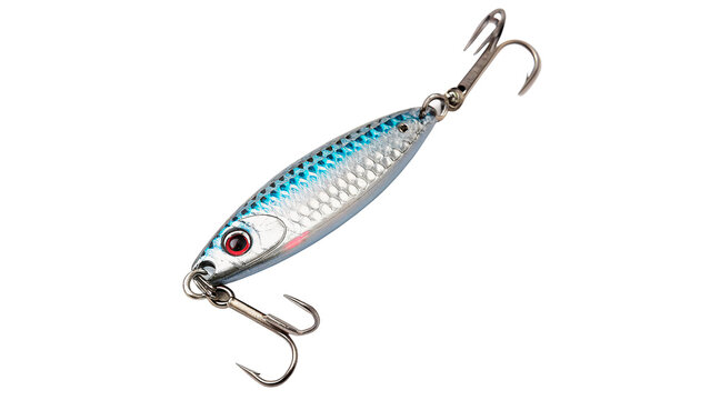 Metallic silver spoon lure hard bait fishing tackle hook isolated on transparent background