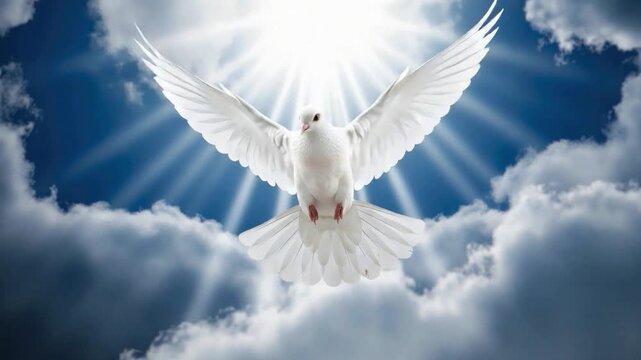 Ethereal angel wings glowing in celestial clouds divine light