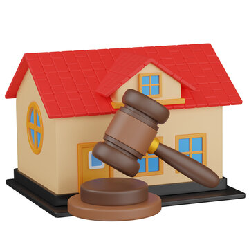 3D render House with Gavel for House Auction or lawsuit solated icon 