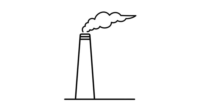 Factory Chimney With Smoke Emission Black Line Silhouette