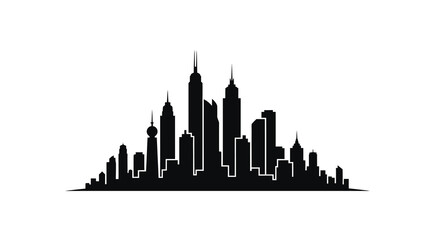 Fototapeta premium Cityscape Silhouette Against White Background Modern Architectural Design Silhouette
