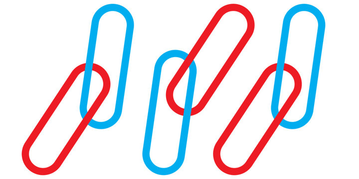 Red and Blue Paper Clips Linked Together Symbolizing Connection, Teamwork and Office Organization