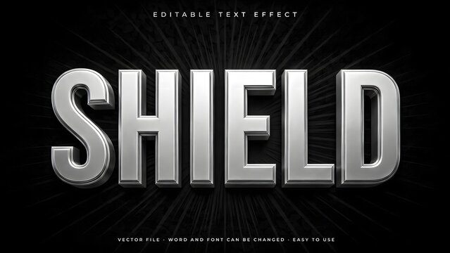 Silver metallic shield text effect with radial burst background for strong protection concepts