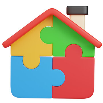 3D render House Puzzle Pieces Isolated icon 