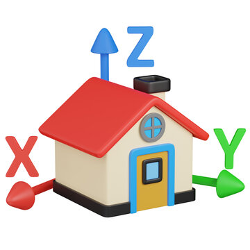 3D render House with X, Y, Z Axes for house space Isolated icon 