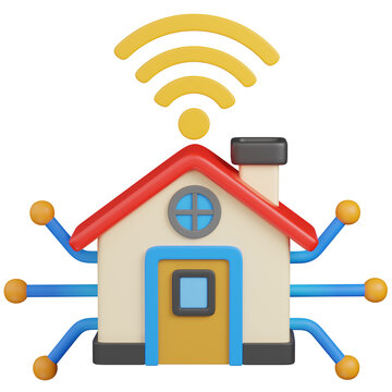 3D render Smart Home with Wi-Fi Signal and Network Nodes Isolated icon 