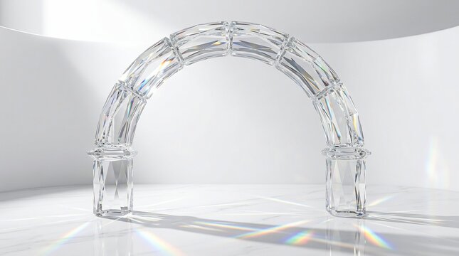 Clear arch structure reflecting light with geometric shadows