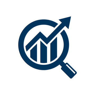 Magnifying glass with growing graph.